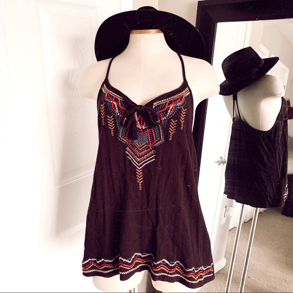 Maurices Tops - MAURICES black boho embroidered tank top